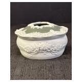 Green & White Bisque Porcelain Hair Receiver