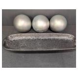 Black Speckled oval tray w/ 3 LG Silver decorative