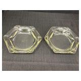 2 pale yellow faceted glass ashtrays, appear to be