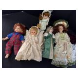5 dolls. 2 vinyl & 3 porcelain.  10-18in.