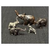 Variety of 5 metal elephants, 1 - 2in H, one is