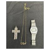 Vtg style silver-tone ornate cross locket