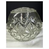 Cut Glass Rose Bowl w/ Flower Frog