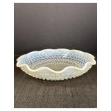 Moonstone Opalescent Glass Bowl w/ Ruffled Edge