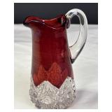 Ruby & Clear Pressed Glass Creamer