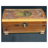 Vtg Cedar Hand CarvedTrinket Chest W/ Floral