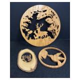 Wood Carved Deer & Hummingbird Artwork