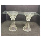 2 glass shelf riser/candle holders w/glass shelf,