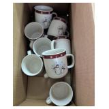 Snowman coffee cups, snowflake plates, Snowman