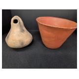 Tan & Gray pottery gourd, Red Pottery bowl