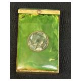 Schildkraut marbled green bakelite & brass compact