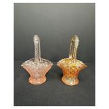 2- 5.75 pink & marigold basketweave glass baskets