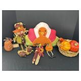 Fall decor pieces - scarecrow, turkey pillow,