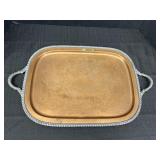Vtg etched copper serving tray, rectangular,