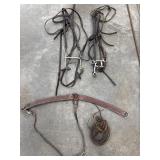 2 leather bridles, breast collar & leather pieces