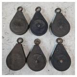 (6) Black Metal Single Pulleys w/ Eyelets
