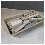 Assorted Metal Lathe Tool Bits in Metal Loaf Pan