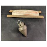Brass Plumb Bob w/ string on wood holder