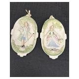 2 hand-painted 3D vtg. courting couple wall decor,