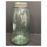 Mason's 1/2 gal green glass jar w/ metal zinc lid