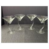 4 curved stem martini glasses, 6.25in