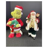 Animated musical grinch & decorative Santa.  12in