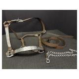 Leather Western Show Halter w/ Chain Leather Lead