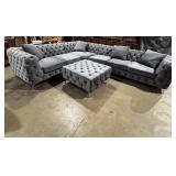 3pc Gray tufted sectional with ottoman
