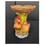 Resin Roaster/Hen figurine w/ Tree stump & bowl