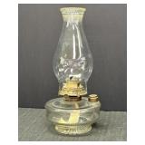 13in clear glass oil lamp, brass fill cap & burner