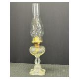 Clear pressed glass oil lamp w/ornate bullseye