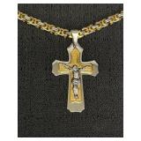 Menï¿½s two-tone crucifix pendant necklace, 21in