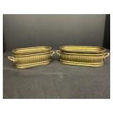 2 oval ribbed brass trough planter w/ side handles