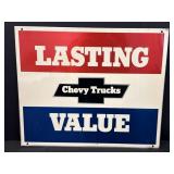 Chevy Trucks Lasting Value metal sign, double-