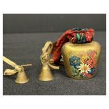 3 Brass Bells- 1 is hand painted, 2 are etched