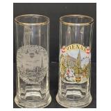 (2) Vienna Austria Beer Mugs w/ panel glass &