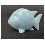 Blue porcelain fish vase 4.5in long x 3in tall