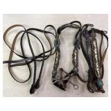 Western Leather Bridle, breast collar & reins Set