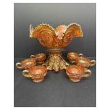 Marigold carnival punch bowl/stand & 6 cups,