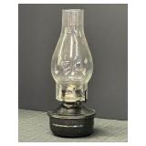 12in oil lamp, dark metal base & burner w/clear