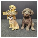 Resin Puppy Figures: Chocolate Lab & Golden