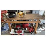 Wooden Work Bench w/ Vise, Grinder & Buffer
