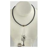 Pandora Puff Heart Keychain & Leather Necklace