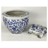 Chinoiserie Style Fishbowl Planter & Frog Decor