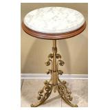 Vintage Wrought Iron & Marble Pedestal Table