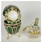 Faberge Egg Style Clock & Lenox Trinket Box