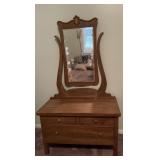 Antique Vanity Dresser w/ Harp Framed Mirror