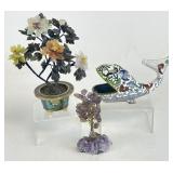 Cloisonne Whale & Jade and Amethyst Trees
