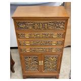 Mid Century Ornate Carved Wooden Jewelry Chest