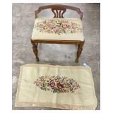Antique Wooden Vanity Bench w/ Hand Made
